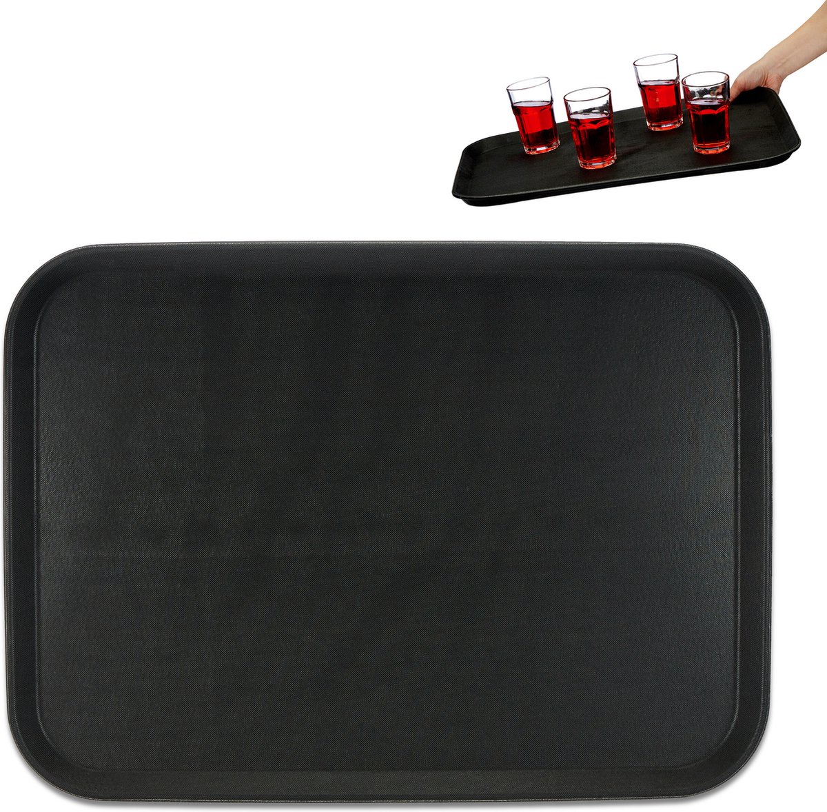 horeca dienblad - rechthoekig - 56 x 41 cm - opstaande rand - antislip - zwart