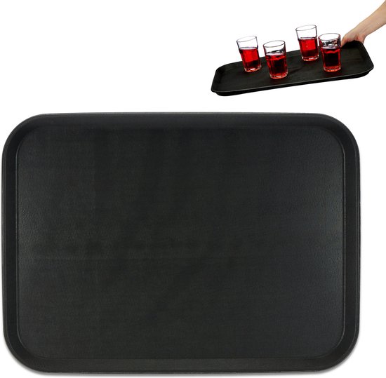 Foto: Horeca dienblad rechthoekig 56 x 41 cm opstaande rand antislip zwart
