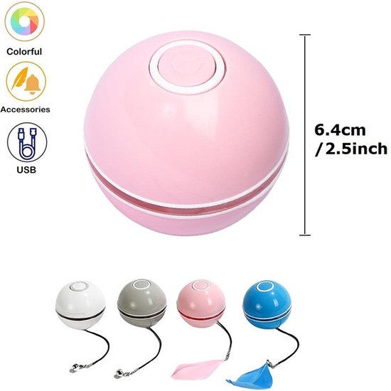 balle chat interactive auto-roulante-jouet pour chat plume-cloche-usb rechargeable-chaton-ROSE