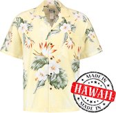 Hawaii Blouse - Shirt - Hemd - 100% Katoen - Overhemd Heren Korte Mouw - Made in Hawaii "Hibiscus Geel" Maat L