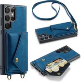 Casemania Hoesje Geschikt voor Samsung Galaxy S23 Ultra Navy Blue - Luxe Back Cover met Koord - Wallet Case - Pasjeshouder