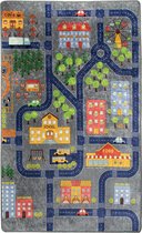 Asir-tapijt (100 x 160). Kleine Stad - Grijs