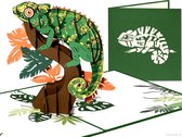 Popcards popupkaarten - Kameleon op een boomtak | kameleon cameleon reptiel lizard pop-up kaart pop-up kaart 3D wenskaart