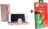 Apple iPhone 7 Plus/8 Plus Rose Gold Leren Rits Portemonnee Hoesje + Screenprotector / Tempered Glass