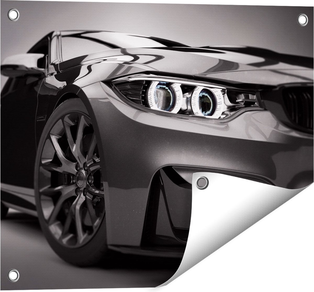 Gards Tuinposter Grijze Sportwagen Auto - Zwart Wit - 50x40 cm - Tuindoek - Tuindecoratie - Wanddecoratie buiten - Tuinschilderij Multikleur
