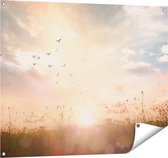 Gards Poster de jardin Silhouette Vogels au lever du soleil - 100x80 cm - Toile de jardin - Décoration de jardin - Décoration murale extérieure - Tableau de jardin