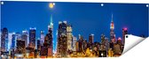 Gards Tuinposter Verlichte Skyline van New York met Volle Maan - 120x40 cm - Tuindoek - Tuindecoratie - Wanddecoratie buiten - Tuinschilderij