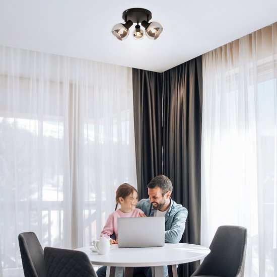 Plafondlamp Plafondspot Spotje - Plafoniere Zwart Opbouwspot - Plafondlampen Plafondlamp Kinderkamer Slaapkamer Rookglas 3 Spot