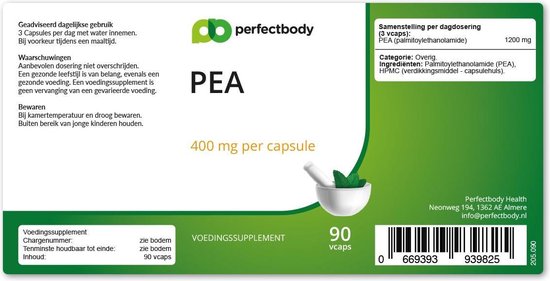 Palmitoylethanolamide (PEA) Capsules - 90 Vcaps - PerfectBody.nl