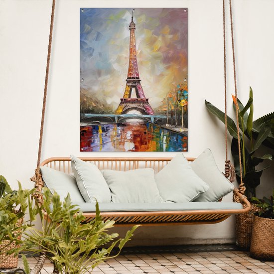 Affiche de jardin - Toile de jardin - Posters de jardin extérieur - Tour Eiffel - Tableau - Peinture à l'huile - Paris - 90x120 cm - Jardin