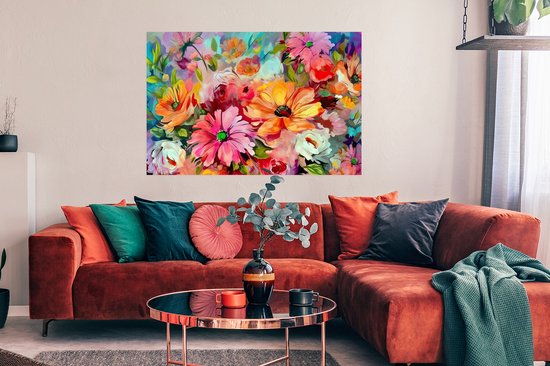 Poster Fleurs - Coloré - Art - Peinture à l'huile - 120x80 cm