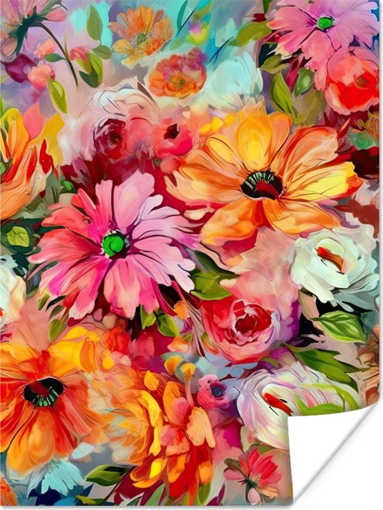 Poster Fleurs - Coloré - Art - Peinture à l'huile - 120x160 cm XXL