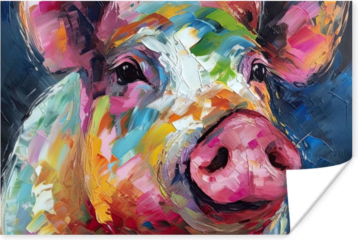 Poster Varken - Olieverf - Dieren - Kunst - 60x40 cm