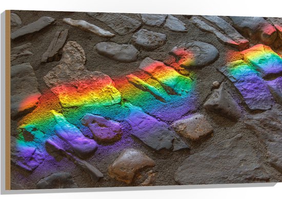 Hout - Regenboog Lichtstralen op Stenen - 105x70 cm - 9 mm dik - Foto op Hout (Met Ophangsysteem)
