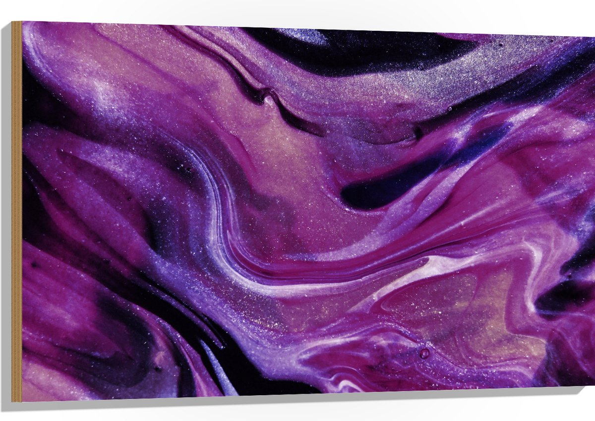 Hout - Mix van Zwart en Paarse Glitterverf - 105x70 cm - 9 mm dik - Foto op Hout (Met Ophangsysteem)