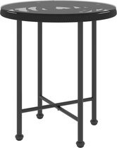vidaXL - Eettafel - Ø50 - cm - gehard - glas - en - staal - zwart