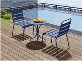 MYLIA Tuineetset MIRMANDE: tafel D.60 cm met 2 opstapelbare stoelen - Metaal - Nachtblauw L 60 cm x H 79 cm x D 60 cm