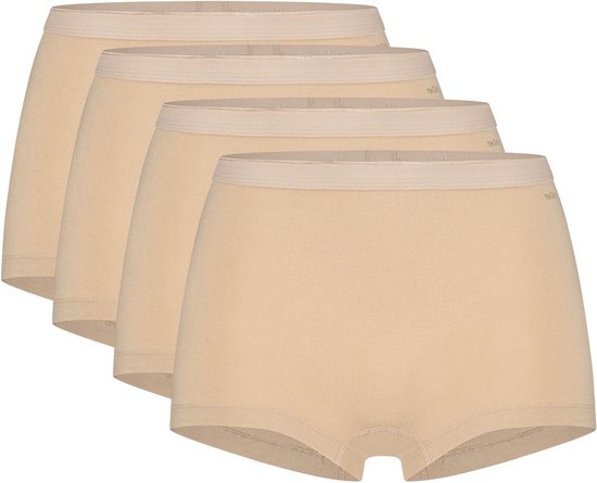 Vier beige dames shorts met een lichtbruine elastische tailleband van Ten Cate.
