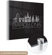 MuchoWow® Peinture sur Verre - Skyline Barcelona blanc sur noir - 90x90 cm - Peintures sur Verre Acrylique - Photo sur Glas