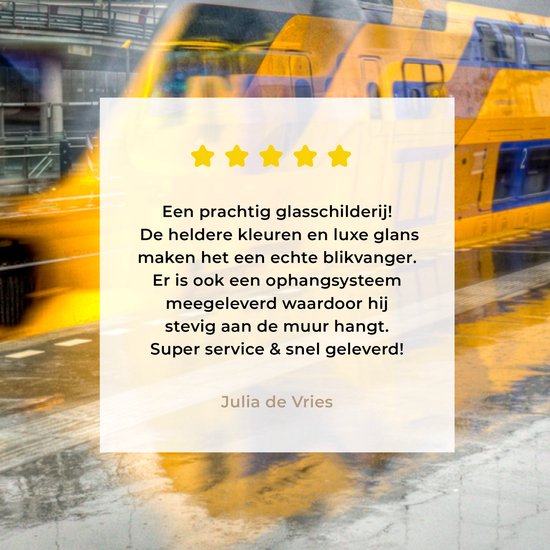MuchoWow® Peinture sur Verre - Amsterdam - Train - Pluie - Nederland - 100x150 cm - Peintures sur Verre Acrylique - Photo sur Glas
