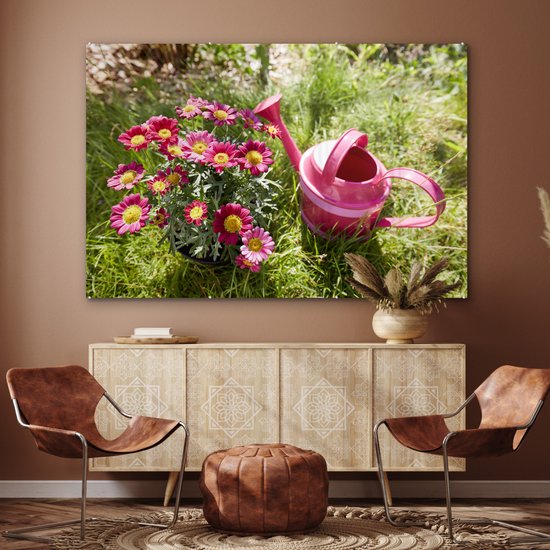 MuchoWow® Peinture sur verre 150x100 cm - Peinture sur verre acrylique - Fleurs - Arrosoir - Rose - Photo sur verre - Peintures