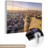 MuchoWow® Glasschilderij 120x80 cm - Schilderij acrylglas - Stadslandschap van Wenen in Oostenrijk - Foto op glas - Schilderijen
