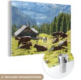 MuchoWow® Glasschilderij 120x80 cm - Schilderij acrylglas - Boerderij in de bergen van Oostenrijk - Foto op glas - Schilderijen