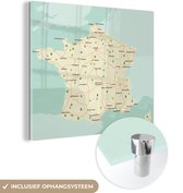 MuchoWow® Glasschilderij 50x50 cm - Schilderij acrylglas - Wegenkaart van Frankrijk - Foto op glas - Schilderijen