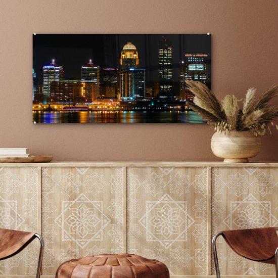 La vie nocturne de Louisville dans l'état du Kentucky Plexiglas 80x40 cm - Tirage photo sur Glas (décoration murale plexiglas)