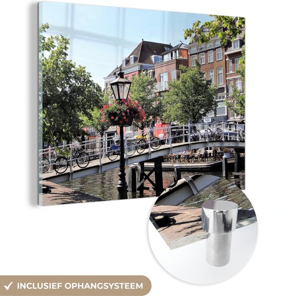 MuchoWow® Peinture sur verre 120x90 cm - Peinture sur verre - Pont - Water - Leiden - Photo sur verre acrylique - Peintures