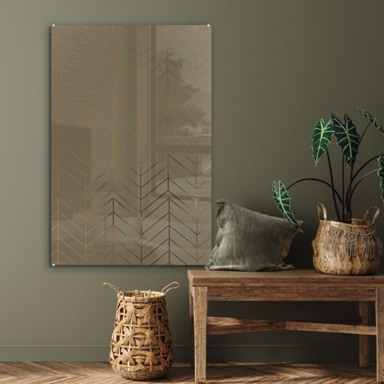 Peinture sur verre MuchoWow 60x90 cm - Peinture acrylique sur verre - Motifs - Vert - Ligne - Or - Photo sur verre - Peintures