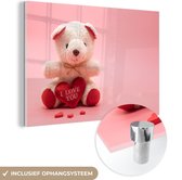 MuchoWow® Glasschilderij - Valentijns teddybeer - 30x20 cm - Acrylglas Schilderijen - Foto op Glas
