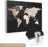 MuchoWow® Glasschilderij 60x40 cm - Schilderij acrylglas - Wereldkaart - Bruin - zwart - Foto op glas - Schilderijen