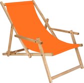 Springos - Ligbed - Strandstoel - Ligstoel - Verstelbaar - Arm Leuning - Beukenhout - Geïmpregneerd - Handgemaakt - Oranje