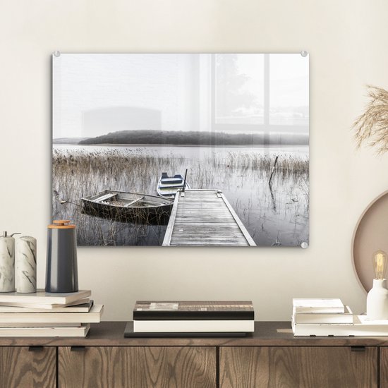Bateaux à rames amarrés à une jetée Plexiglas 40x30 cm - petit - Tirage photo sur Glas (décoration murale en plexiglas)