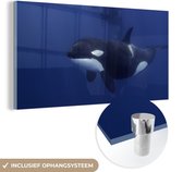 MuchoWow® Glasschilderij 80x40 cm - Schilderij acrylglas - Twee orka's in helder water - Foto op glas - Schilderijen