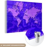 MuchoWow® Glasschilderij 90x60 cm - Schilderij acrylglas - Wereldkaart - Stoer - Paars - Foto op glas - Schilderijen