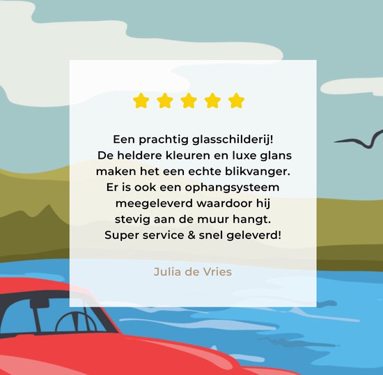 MuchoWow® Peinture sur verre 160x120 cm - Peinture sur verre acrylique - Voiture rouge Vintage - Photo sur verre - Peintures