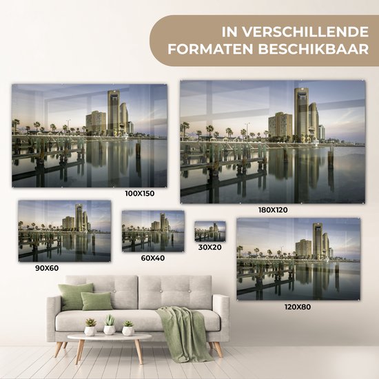 Skyline de Corpus Christi immédiatement après le lever du soleil au Texas, USA Plexiglas 180x120 cm - Tirage photo sur Glas (décoration murale en plexiglas) XXL / Groot format!