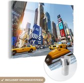 MuchoWow® Glasschilderij 30x20 cm - Schilderij acrylglas - New York - Taxi - USA - Foto op glas - Schilderijen