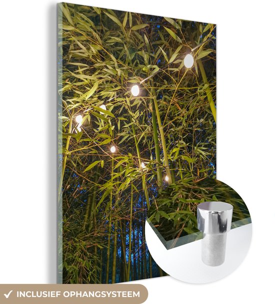 Peinture sur Verre - Forêt - Guirlande Lumineuse - Bamboe - 60x80 cm - Peintures sur Verre Peintures - Photo sur Glas