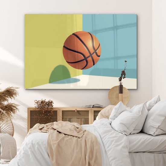 Peinture sur verre - Un ballon de basket dans un environnement coloré - 180x120 cm - Peintures sur Verre Peintures - Photo sur Glas