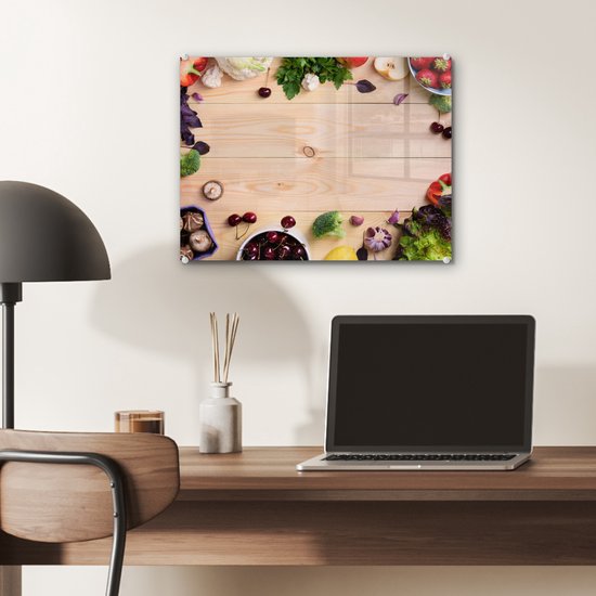 MuchoWow® Peinture sur verre 40x30 cm - Peinture sur verre acrylique - Fruits - Fraises - Paprika - Cuisine - Photo sur verre - Peintures