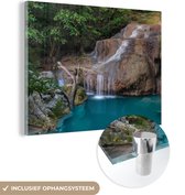 MuchoWow® Glasschilderij 160x120 cm - Schilderij acrylglas - Waterval - Rots - Landschap - Foto op glas - Schilderijen