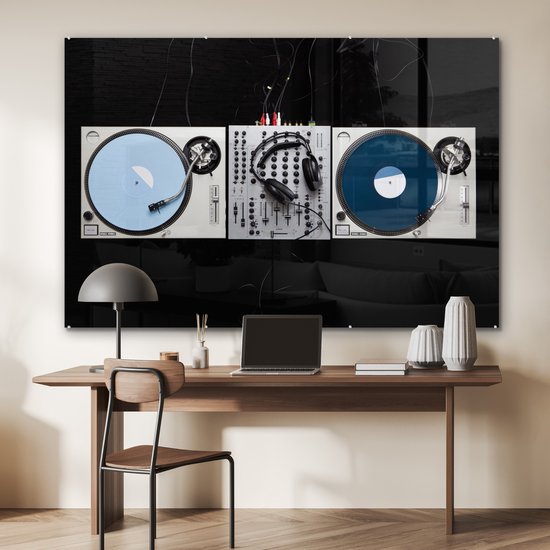 ® Glasschilderij 150x100 cm - Schilderij acrylglas - Mengpaneel op een zwarte achtergrond - Foto op glas - Muurdecoratie woonkamer - Wanddecoratie slaapkamer - Schilderijen