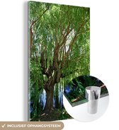 MuchoWow® Glasschilderij 100x150 cm - Schilderij acrylglas - Treurwilg tegen de waterkant - Foto op glas - Schilderijen