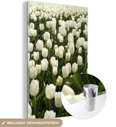 MuchoWow® Glasschilderij 100x150 cm - Schilderij acrylglas - Witte tulpen in een veld - Foto op glas - Schilderijen