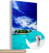 MuchoWow® Glasschilderij 20x30 cm - Schilderij acrylglas - Eiland - Zee - Blauw - Foto op glas - Schilderijen