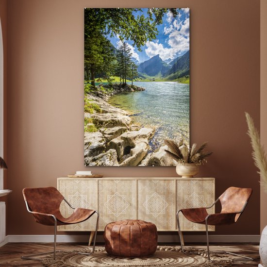 ® Glasschilderij 120x180 cm - Schilderij acrylglas - Zomer in een Zwitsers landschap - Foto op glas - Muurdecoratie woonkamer - Wanddecoratie slaapkamer - Schilderijen