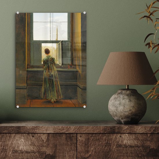 MuchoWow® Peinture sur Verre - Femme à la Fenêtre - Peinture de Caspar David Friedrich - 30x40 cm - Peintures sur Verre Acrylique - Photo sur Glas